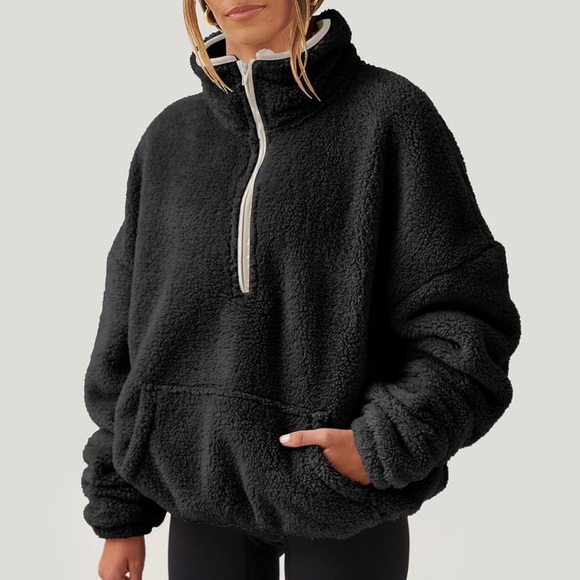 Black Sherpa Half-Zip Pullover - Picture 3 of 7